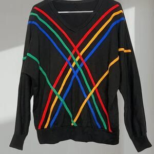 Vintage Rainbow Crisscross Knit Sweater – Black Multi - XL